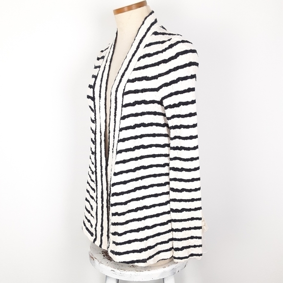 Anthropologie Postmark Stripe Lace Back Cardigan Size XS in Blk/White Combo - Picture 3 of 10